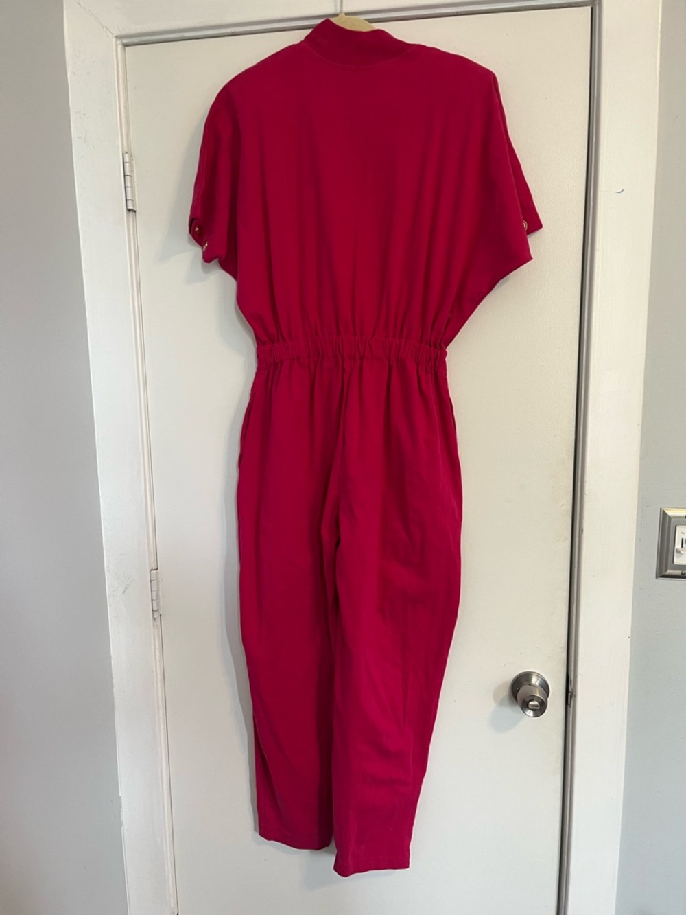Vintage Magenta Jumpsuit with Gold Coin Buttons elastic waist pink pockets - Picture 7 of 10